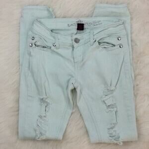 Almost Famous mint green color‎ destroyed denim Skinny Jeans Junior Size 5